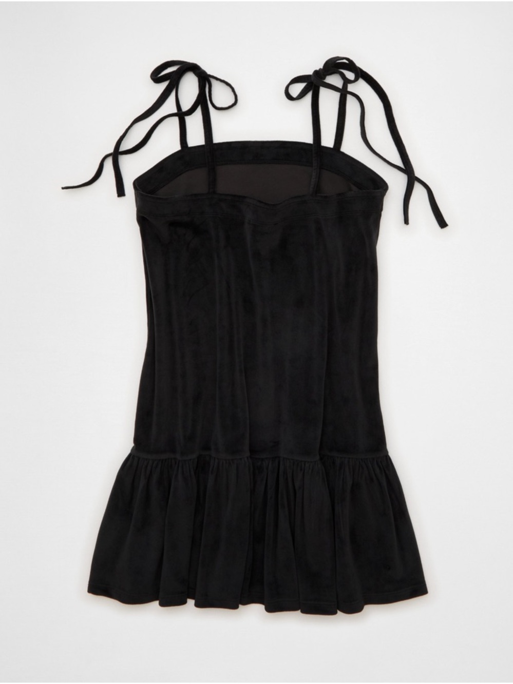 NWT American Eagle AE Velvet Bow Mini Dress Black Size M Tie Strap Ruffle Hem